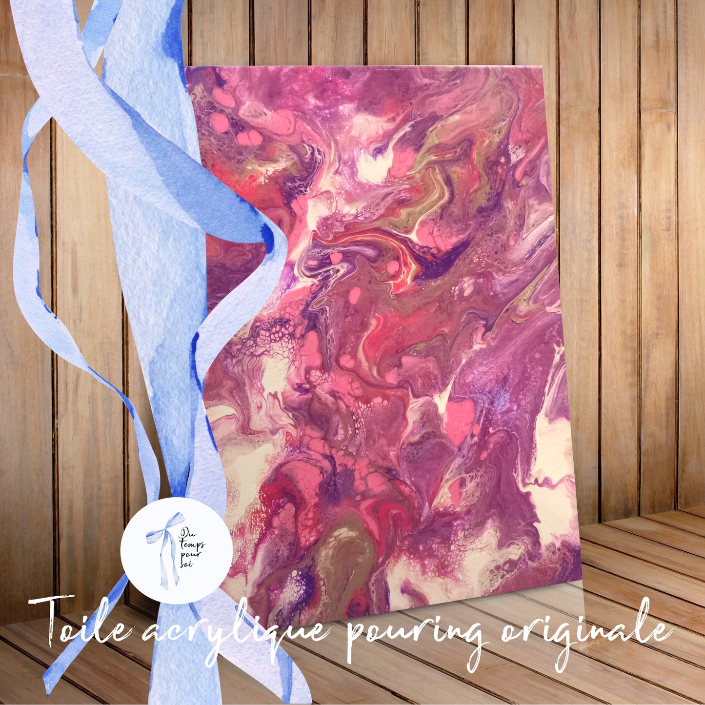 Peinture acrylique abstraite, Art fluide mural, Oeuvre d’art originale rose, Décoration peinture coulée (Acrylique pouring) Toile 8"X10"